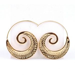 Tribal Circle Spiral Hoop leaf Earrings